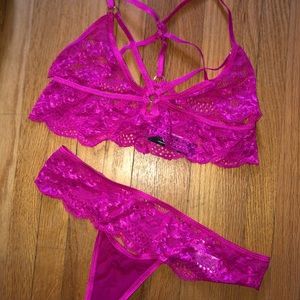 Lace thong under boob bralet set